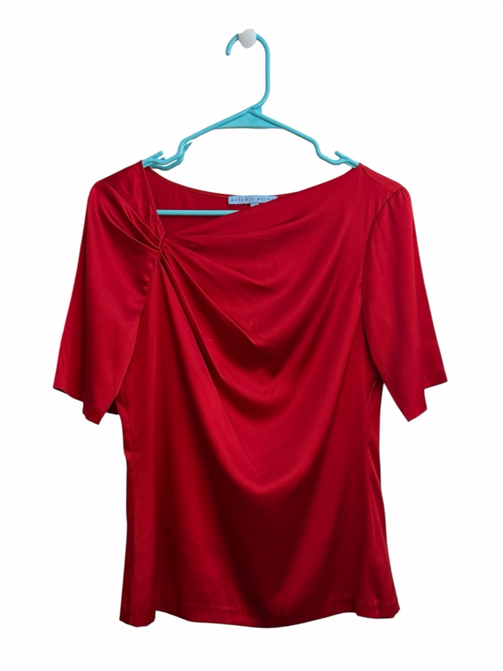 ANTONIO MELANI Red Draped Short Sleeve Blouse - Picture 10 of 10